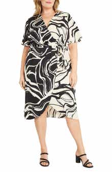 Donna Morgan Swirl Flutter Sleeve Midi Wrap Dress