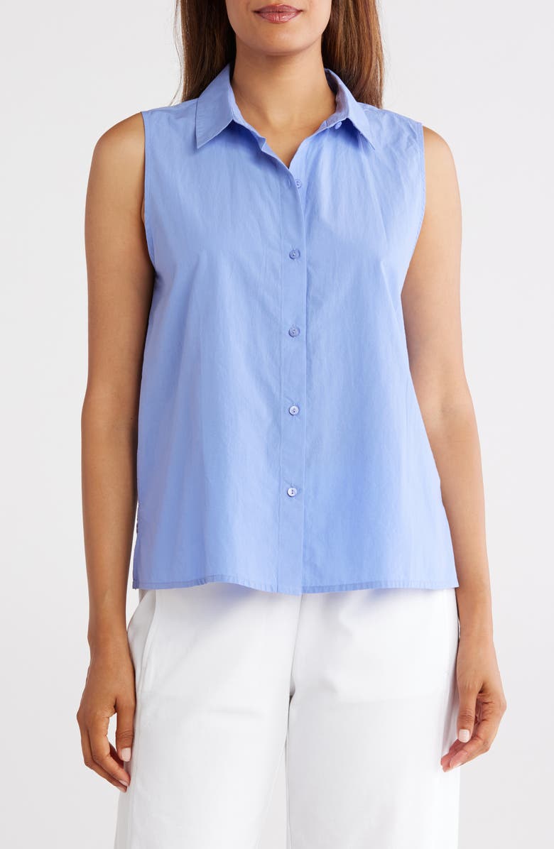 Eileen Fisher Sleeveless Organic Cotton Button-Up Shirt, Main, color, 