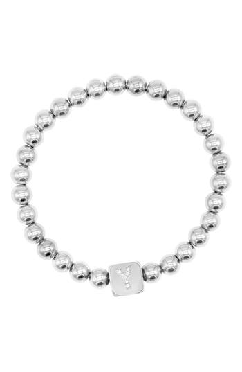 Adornia Crystal Initial Stretch Bracelet In Silver-y