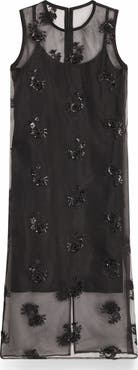 Donna Karan New York Sequin Embroidered Sleeveless Midi Dress