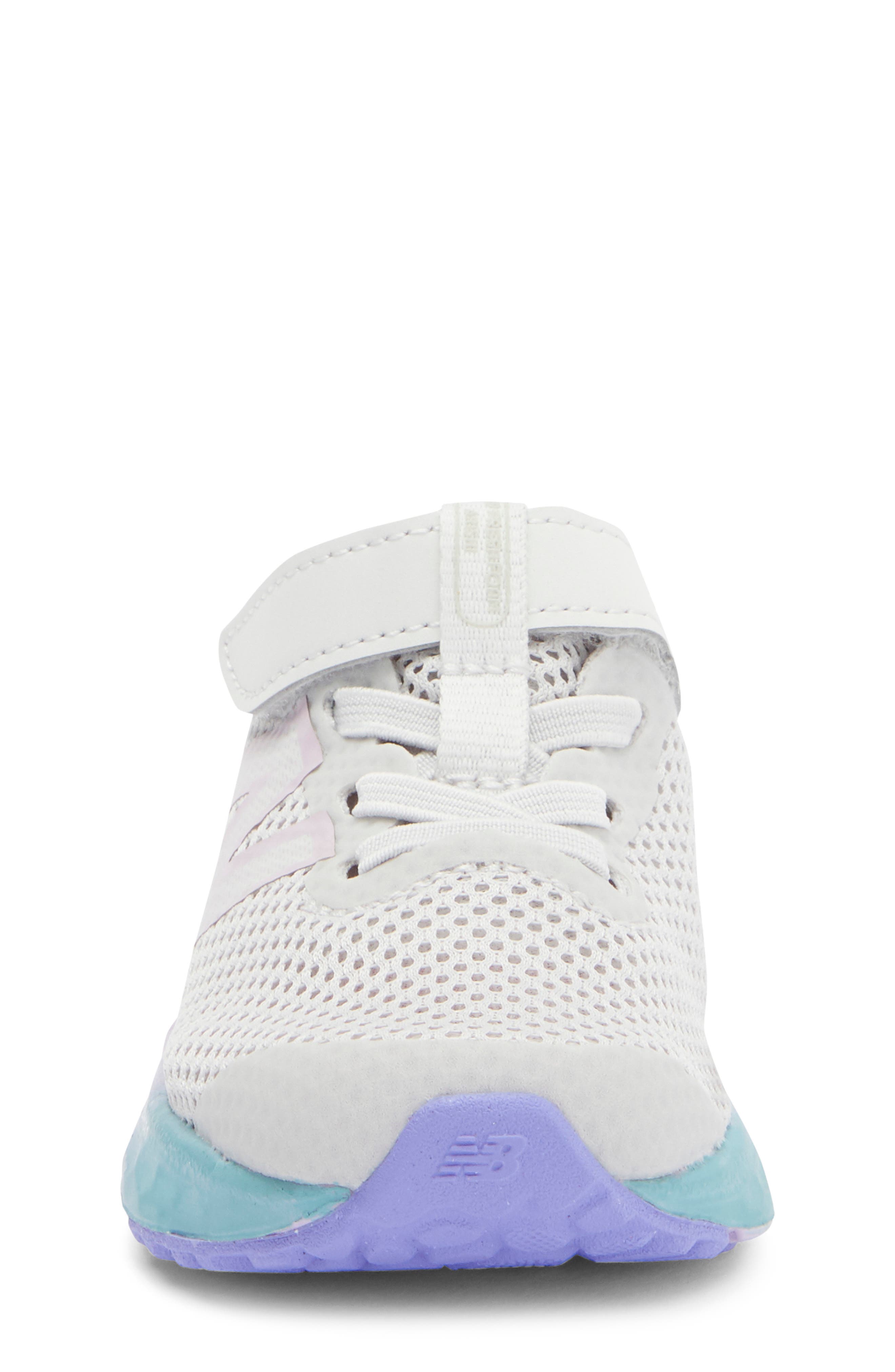 New Balance Kids' Ari Sneaker, Alternate, color, Grey Matter/ Mid Century Pink