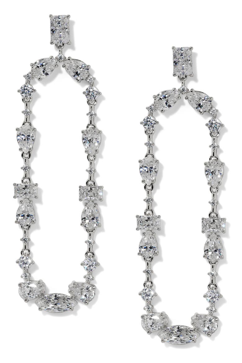 Everleigh Cubic Zirconia Frontal Swing Earrings, Main, color, RHODIUM