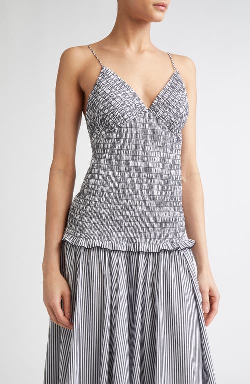 Brandon Maxwell The Josie Shirred Striped Cotton Midi Dress In Gray