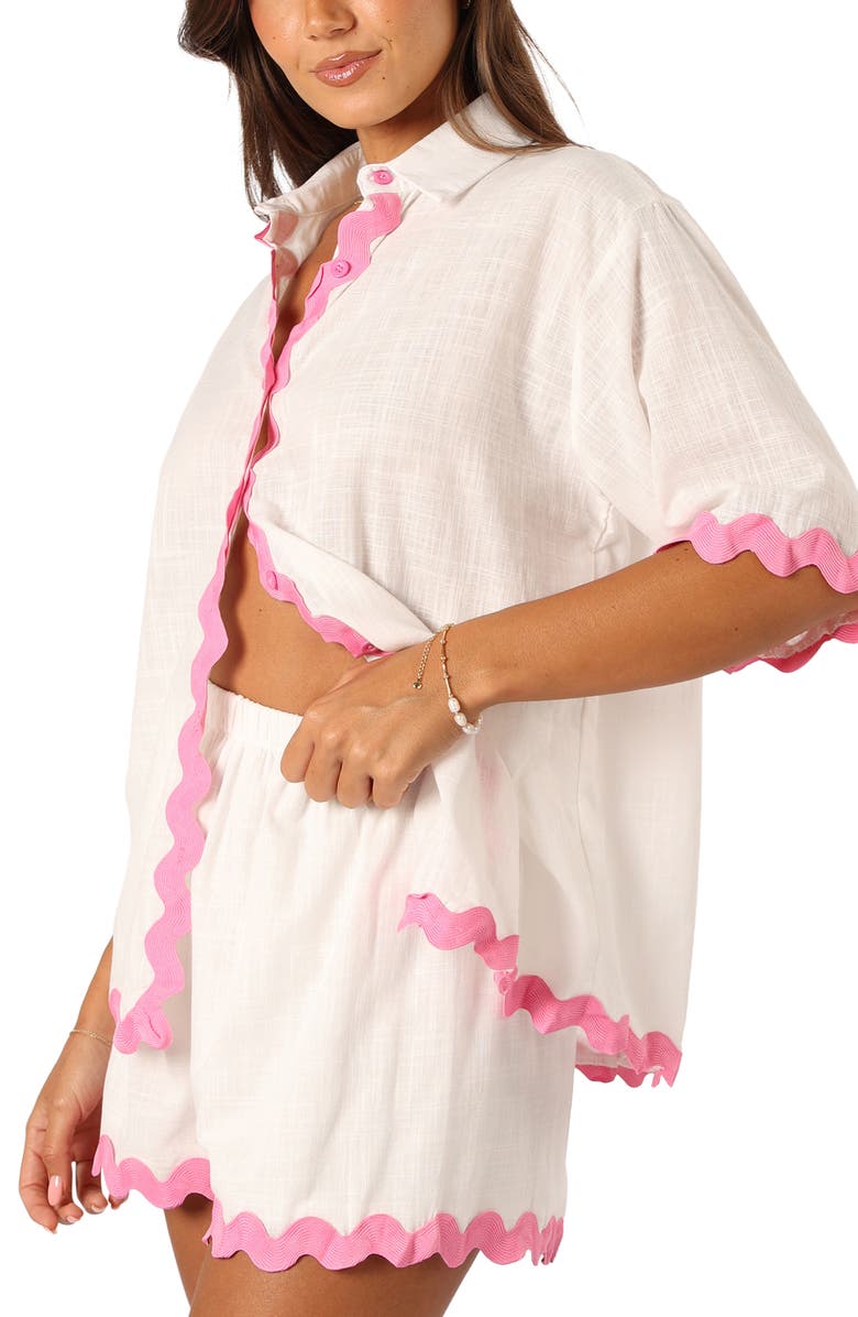 Petal & Pup Wilson Button-Up Shirt & Shorts, Alternate, color, White Pink