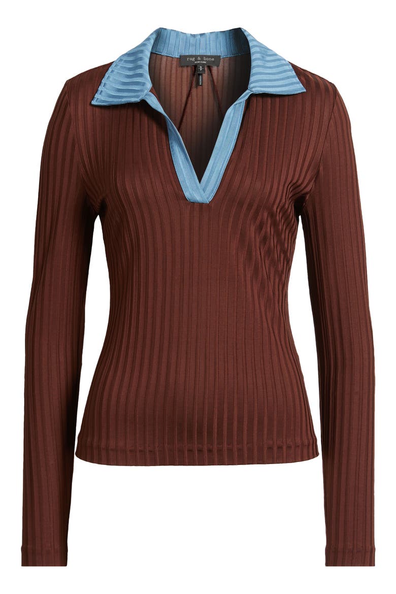Natalia Colorblock Long Sleeve Polo, Alternate, color, CHOCOLATE BROWN