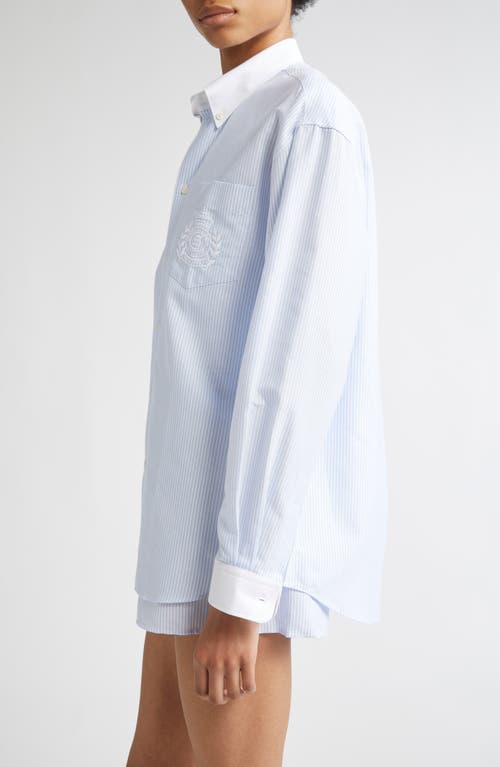 Sporty And Rich Sporty & Rich H&w Crest Oversize Oxford Button-down Shirt In Blue