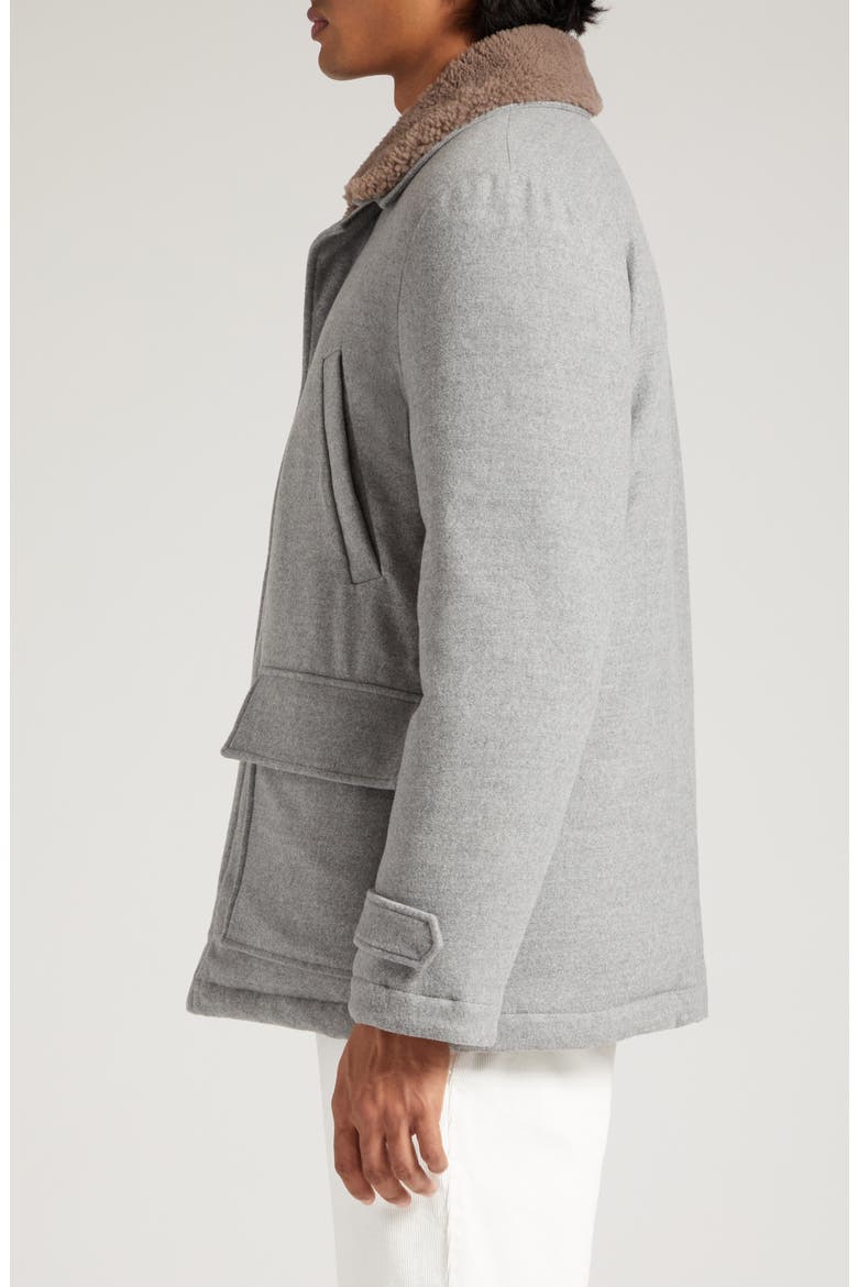 Wool Down Coat with Genuine Shearling Trim, Alternate, color, MEDIUM GREY