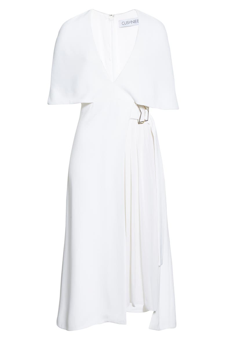 Cape Sleeve Pleat Panel Midi Dress, Alternate, color, WHITE