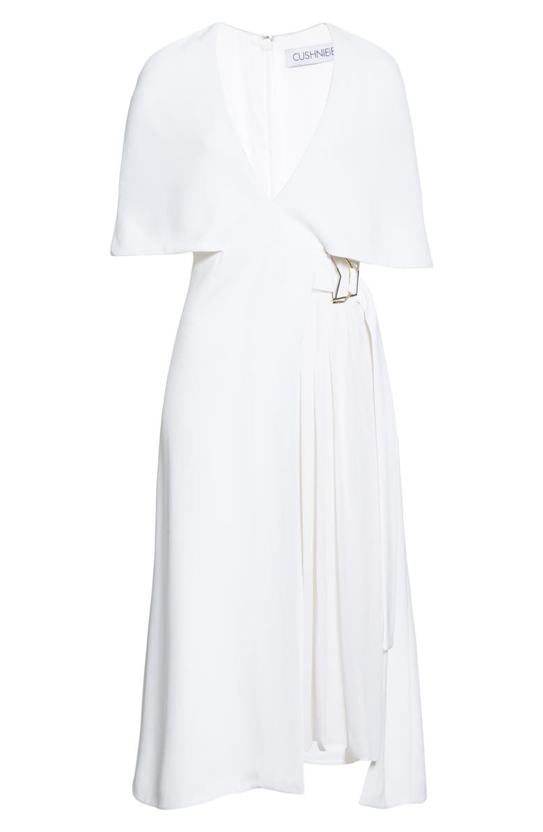 CUSHNIE Cape Sleeve Pleat Panel Midi Dress, Alternate, color,