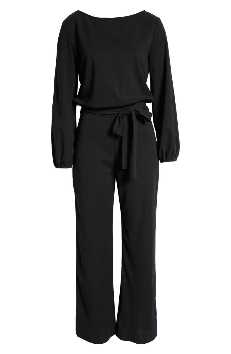 NIKKI LUND Joy Long Sleeve Tie Waist Jumpsuit, Alternate, color, Black