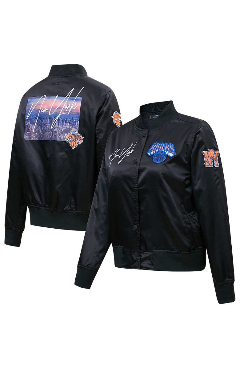 PRO STANDARD Women's Pro Standard Black New York Knicks City Scape Satin Full-Snap Jacket, Alternate, color,