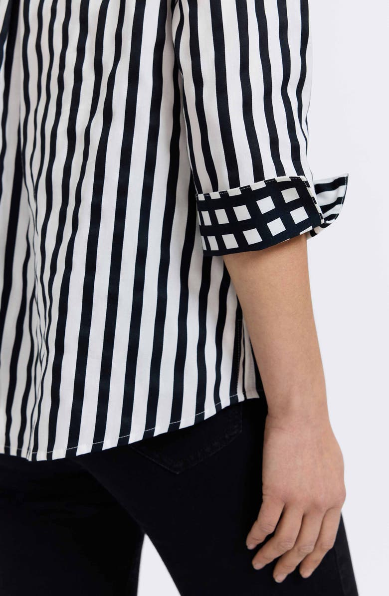 Foxcroft Agnes Stripe Cotton Popover Top, Alternate, color, White/ Black