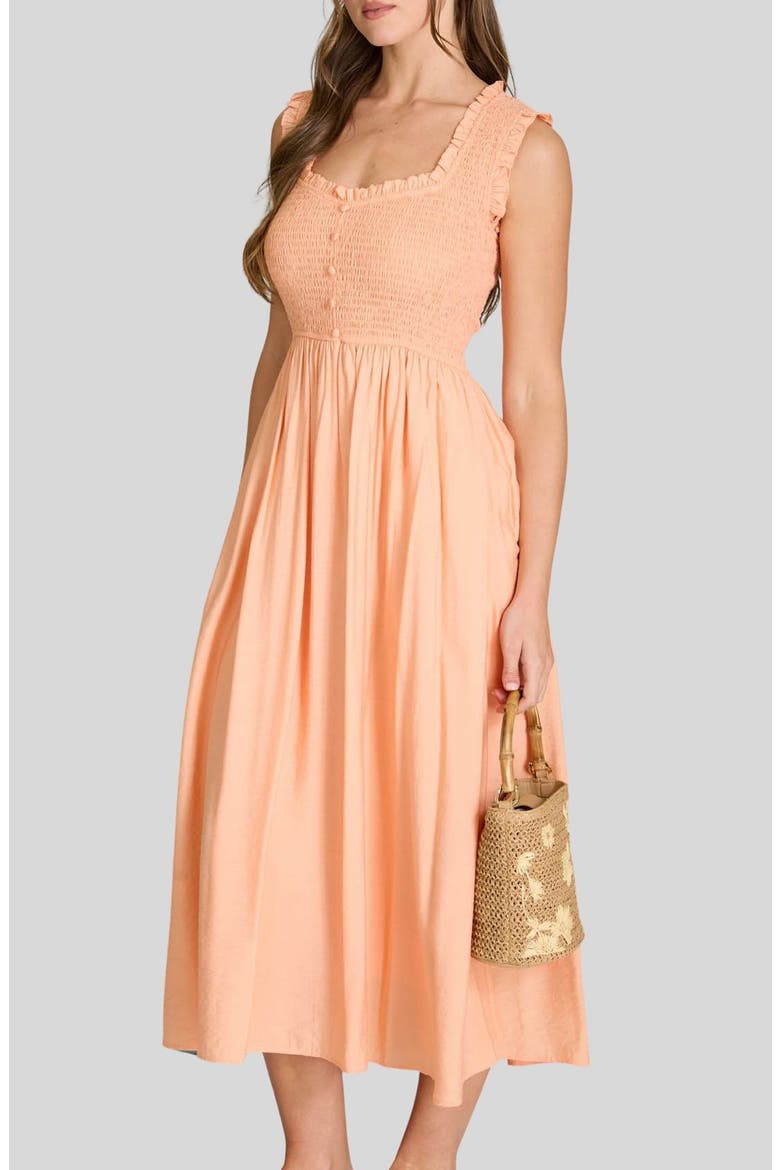Smocked Midi Dress, Alternate, color, LIGHT ORANGE