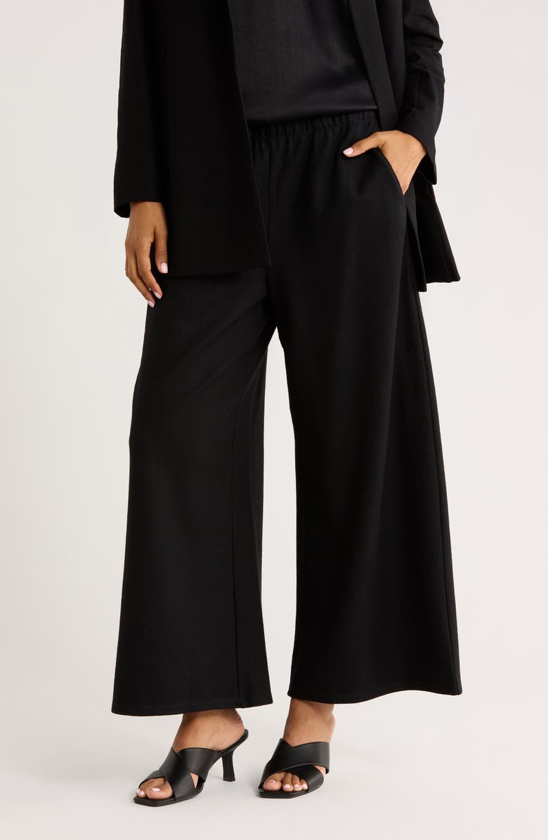 Eileen Fisher High Waist Wool Wide Leg Pants, Main, color, Black