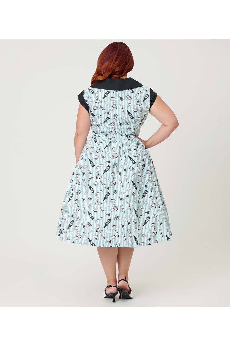 Plus Size Cafe Swing Dress, Alternate, color, Blue Striped Café Print