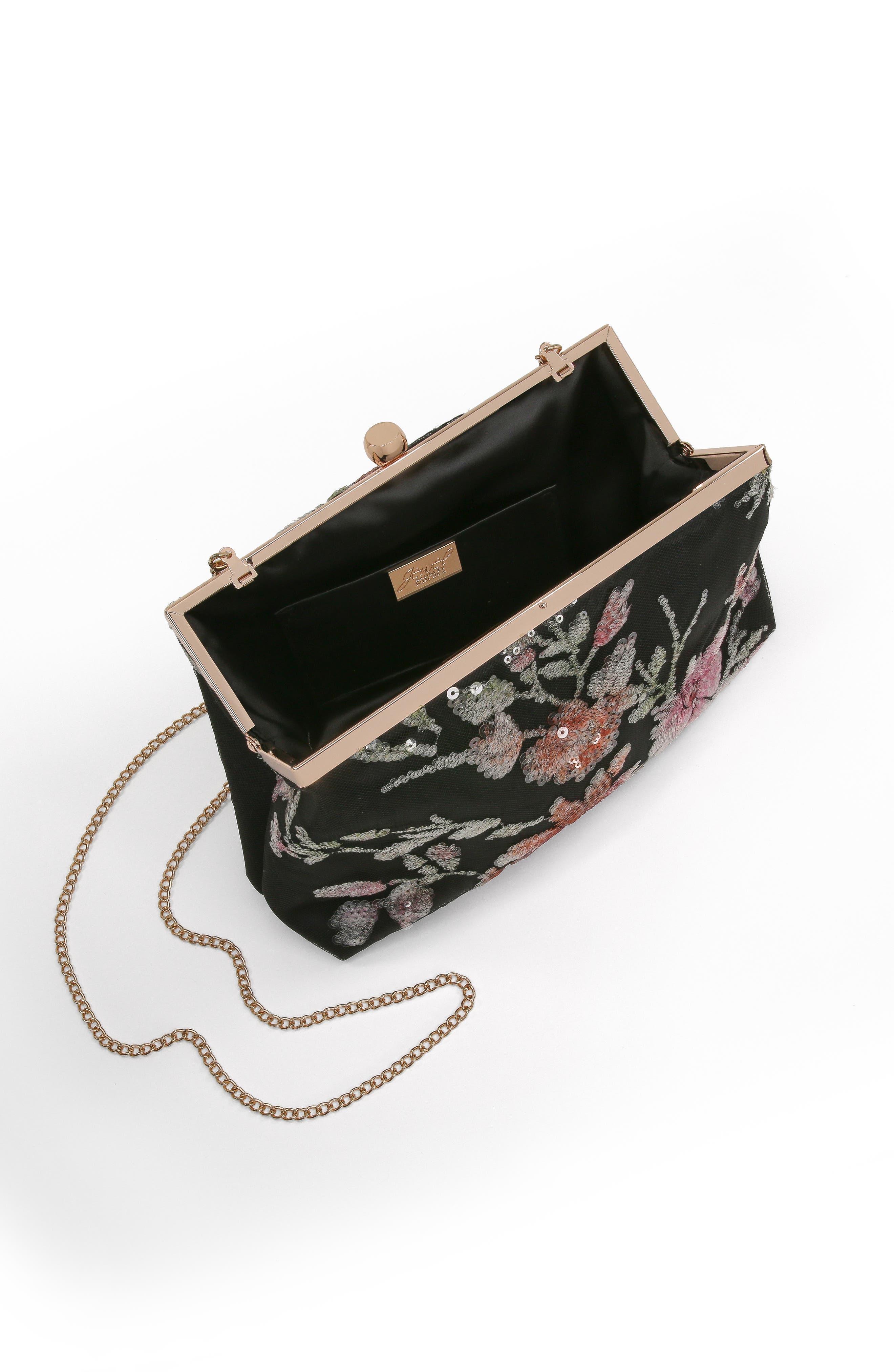 Jewel Badgley Mischka Lyric Sequin Floral Satin Top Handle, Alternate, color, Black Multi