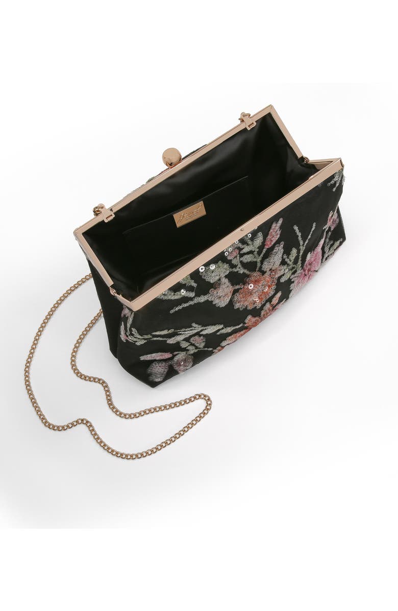 Jewel Badgley Mischka Lyric Sequin Floral Satin Top Handle, Alternate, color, Black Multi