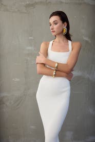 Monlicia Azura Knit Crisscross Back Bodycon Midi Dress