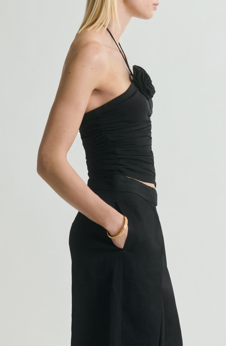 MANGO Rosette Ruched Halter Top, Alternate, color,