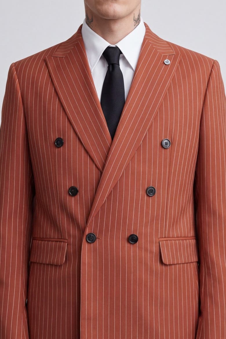 Syrah Double Breasted Pinstripe Jacket, Alternate, color, Burnt Orange