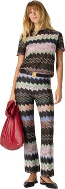 Missoni Crew-neck T-shirt In Viscose Lamé With Irregular Zig Zag