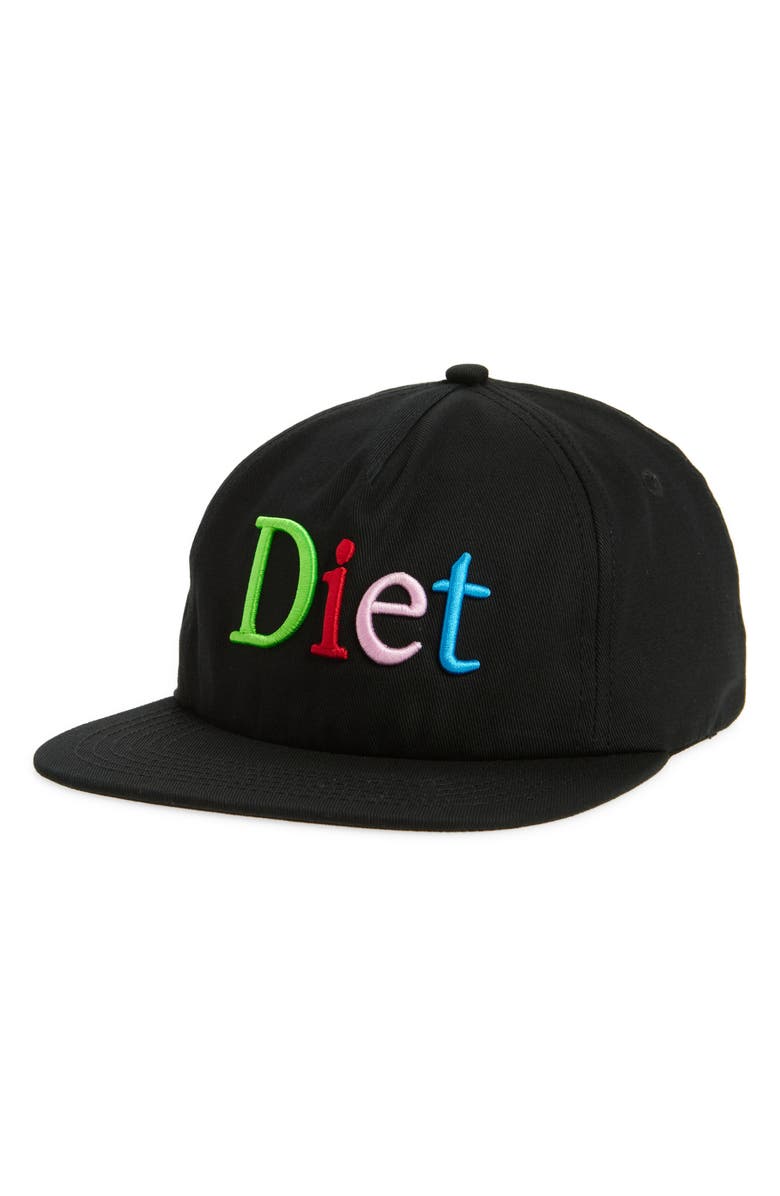 DIET STARTS MONDAY Apple Embroidered Baseball Hat, Main, color, Black