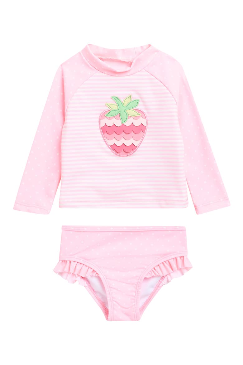 Kids' Strawberry Long Sleeve Two-Piece Rashguard Swimsuit, Main, color, PINK