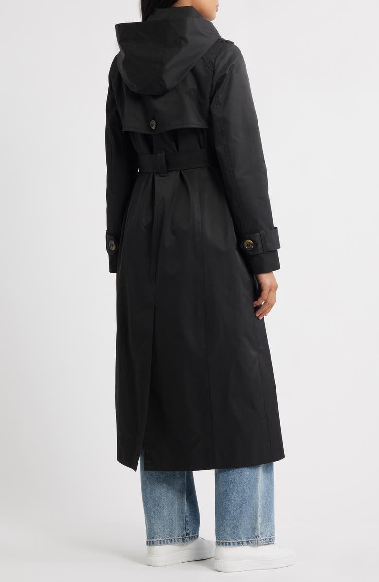London Fog Hooded Single Breasted Maxi Trench Coat, Alternate, color, Black