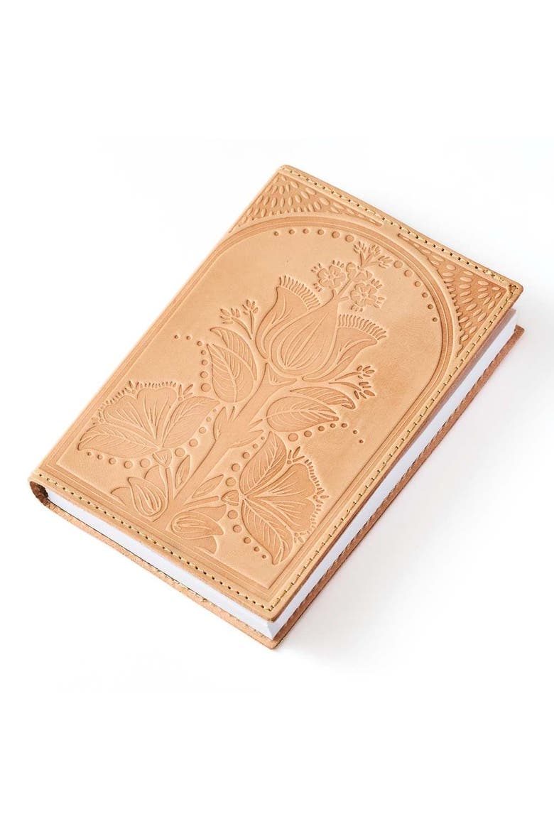 Embossed Neutral Leather Floral 5x7 Journal, Alternate, color, Brown