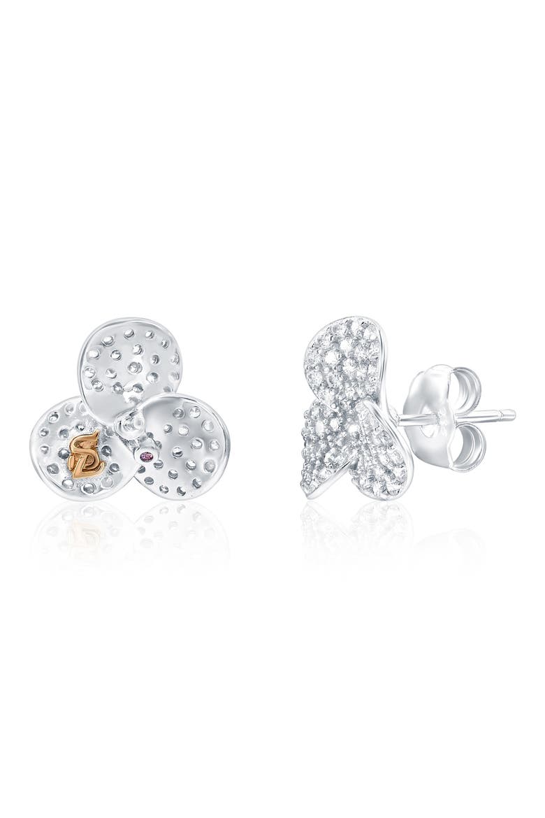 Pavé Cubic Zirconia Mini Flower Stud Earrings, Alternate, color, WHITE