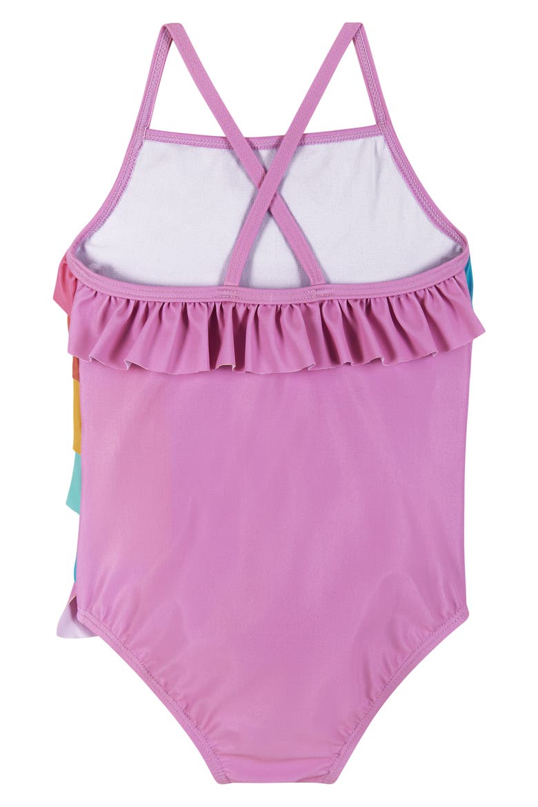 Rainbow Ruffle One-Piece Swimsuit, Alternate, color, PURPLE RAINBOW
