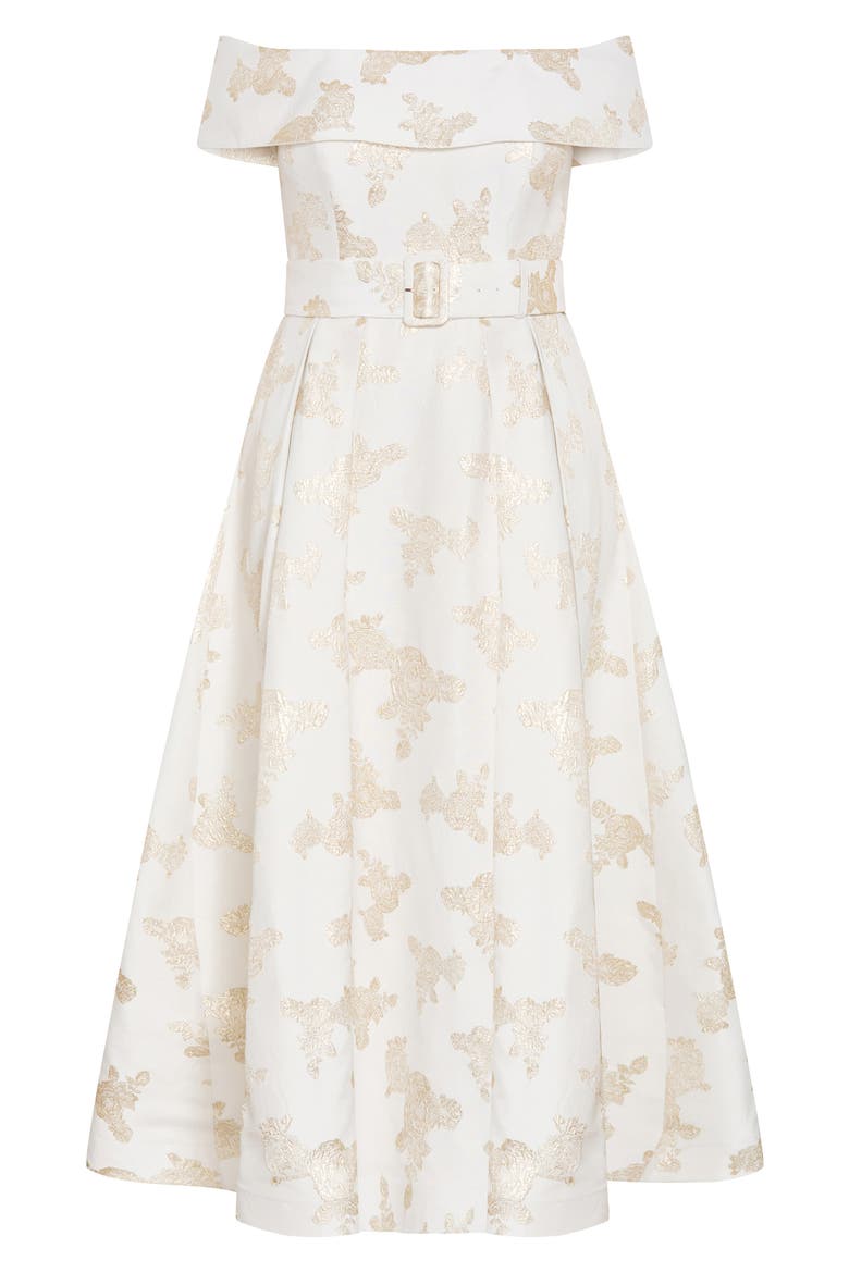 High Status Off the Shoulder Midi Dress, Main, color, GOLDEN GARDEN