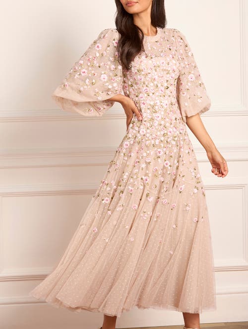 Needle & Thread Sylvia Round Neck Ankle Gown In Neutral