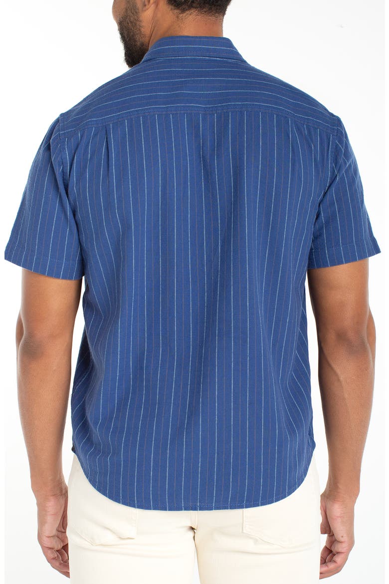 Pinstripe Short Sleeve Cotton Button-Up Shirt, Alternate, color, BLUE MULTI