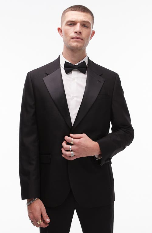 Topman Skinny Premium Wool Rich Tux Jacket In Black In Black