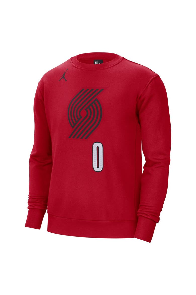 Men's Jordan Brand Damian Lillard Red Portland Trail Blazers Statement Name & Number Pullover Sweatshirt, Alternate, color, Red