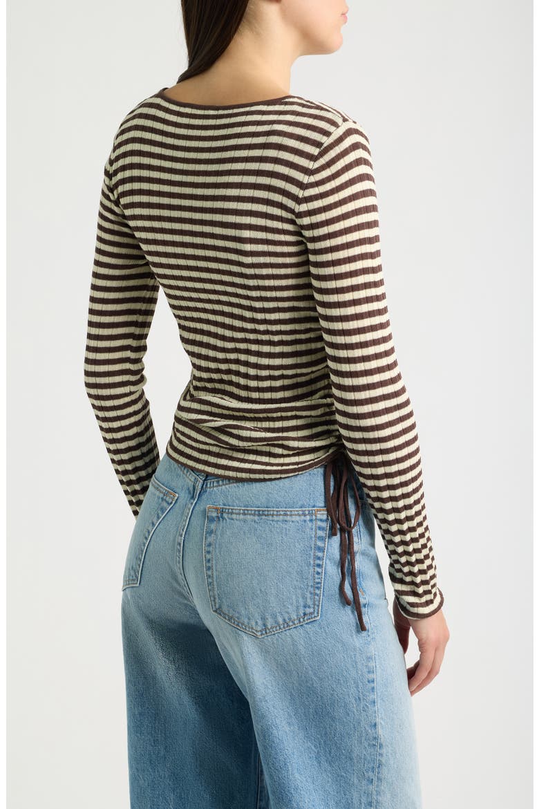 Stripe Drawstring Ruched Rib Top, Alternate, color, BROWN