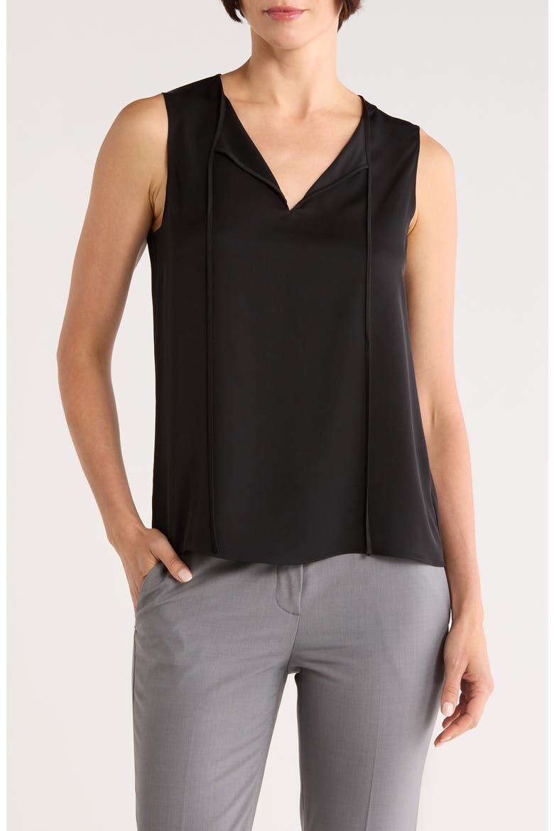 Split Neck Silk Shell, Main, color, BLACK