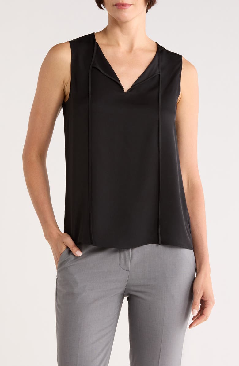 Theory Split Neck Silk Shell, Main, color, Black