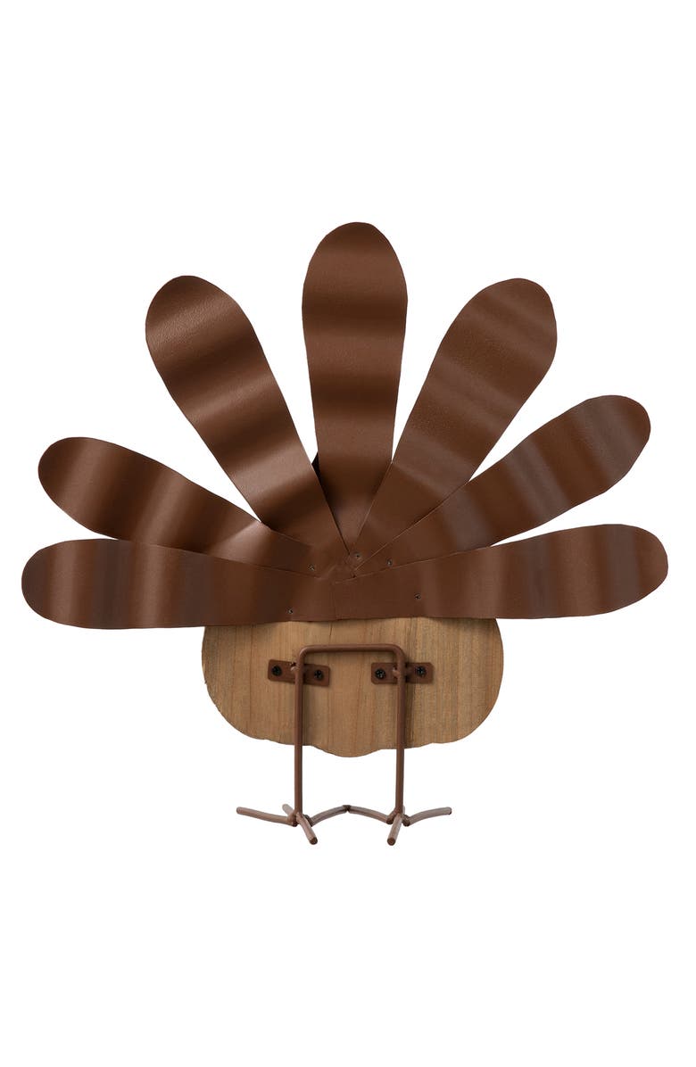 Glitzhome Thanksgiving Wooden & Metal Turkey Table Decor, Alternate, color, Brown