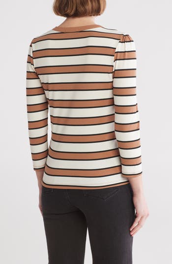 Stripe Long Sleeve Henley T-Shirt