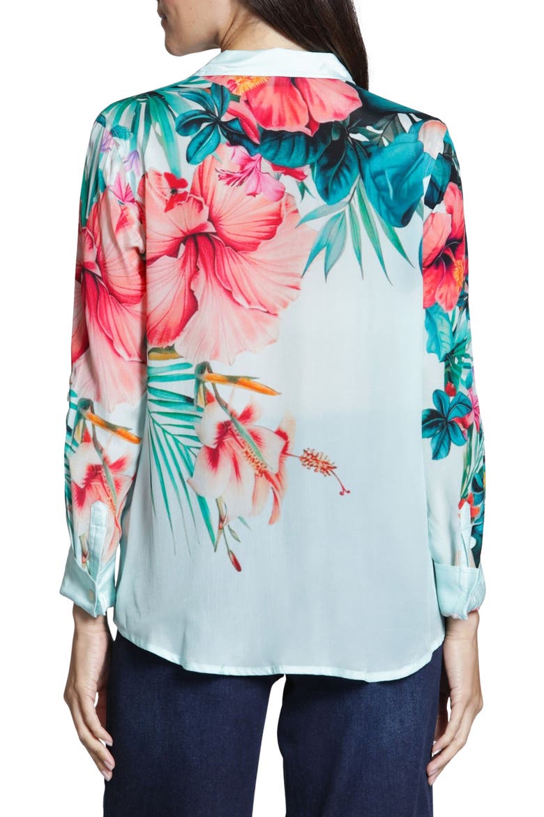 Floral Button-Up Shirt, Alternate, color, AQUA