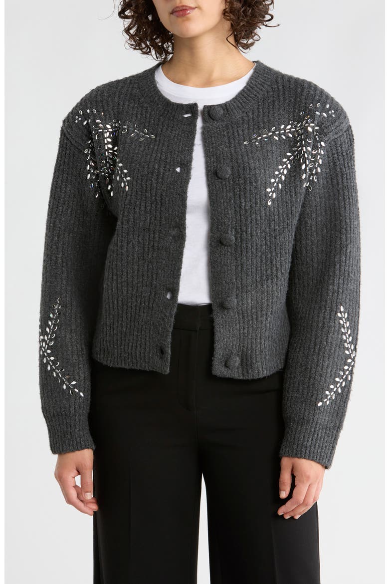 Rhinestone Crop Cardigan, Main, color, CHARCOAL GREY