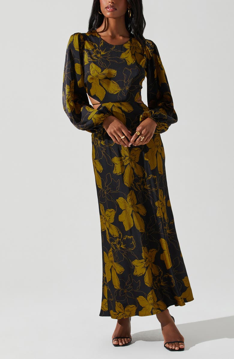 ASTR the Label Quinn Floral Cutout Long Sleeve Dress, Alternate, color,
