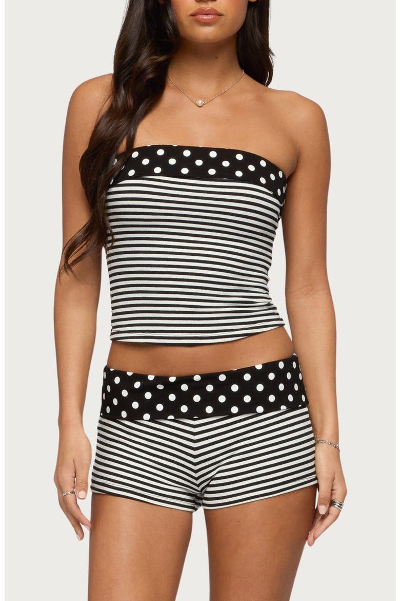 Presley Stripe & Polka Dot Foldover Tube Top, Main, color, BLACK-AND-WHITE