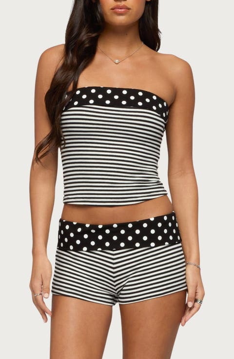 Presley Stripe & Polka Dot Foldover Tube Top