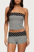 EDIKTED Presley Stripe & Polka Dot Foldover Tube Top