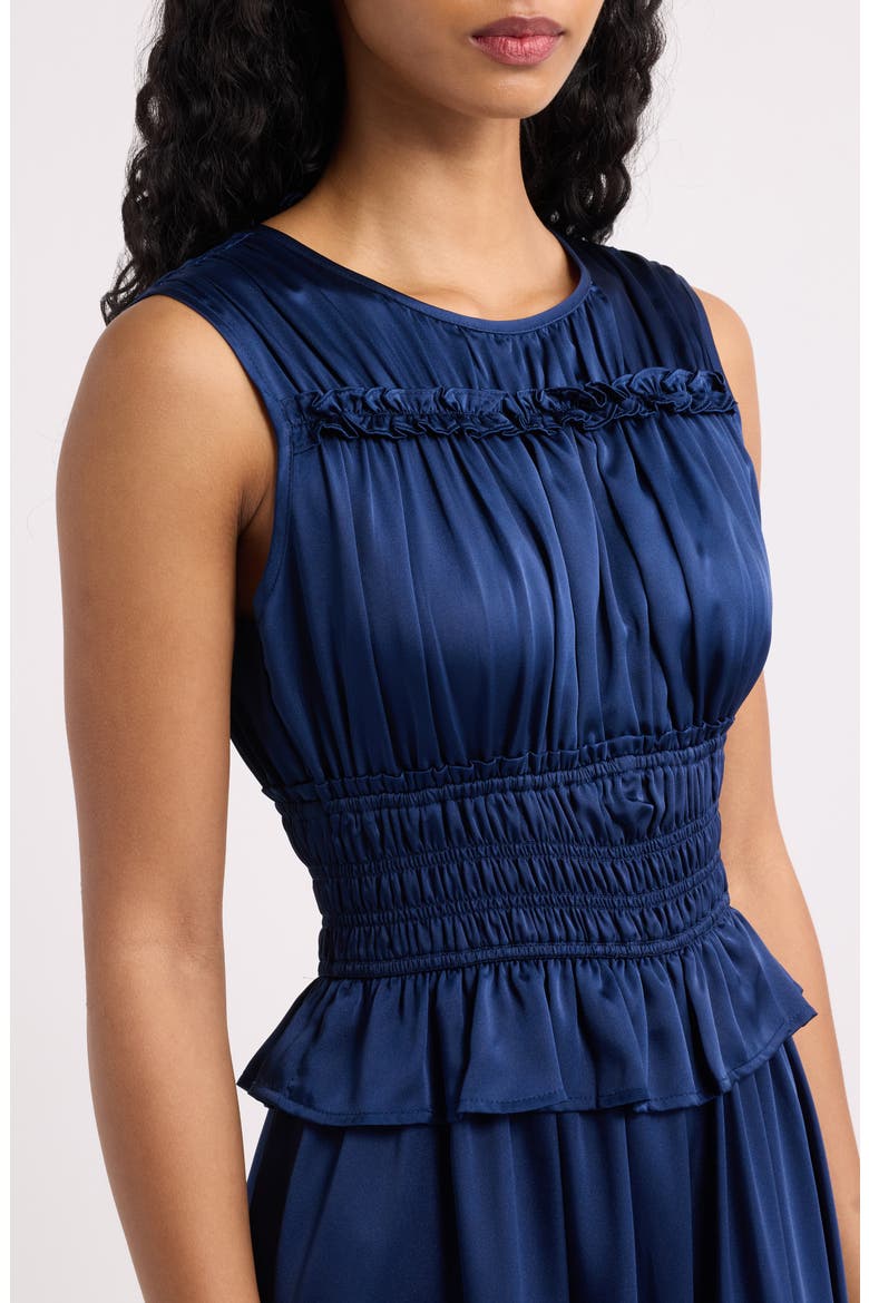 Sage Shirred Midi Dress, Alternate, color, NAVY NAVY