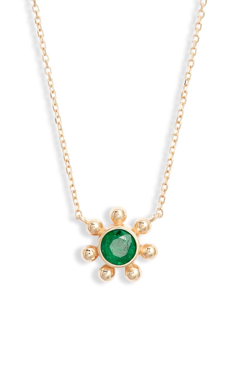 Anzie Dew Drop Marine Emerald & 14K Gold Pendant Necklace, Main, color, Yellow Gold/ Emerald