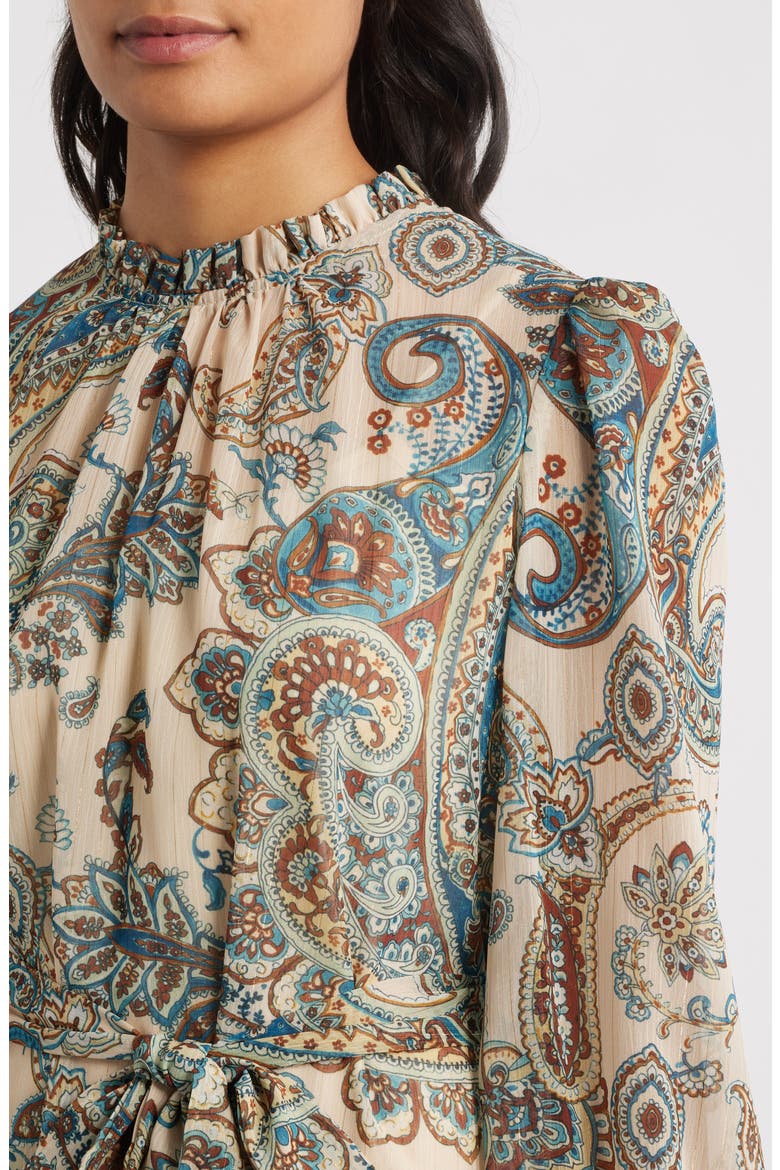 Long Sleeve Babydoll Dress, Alternate, color, TAN MULTI